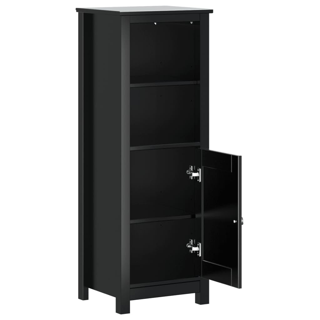 vidaXL Solid Pine Wood Bathroom Cabinet in Stylish Black Finish - Berg Range with Four Shelves and One Door - Compact and Functional Storage Solution, 358545