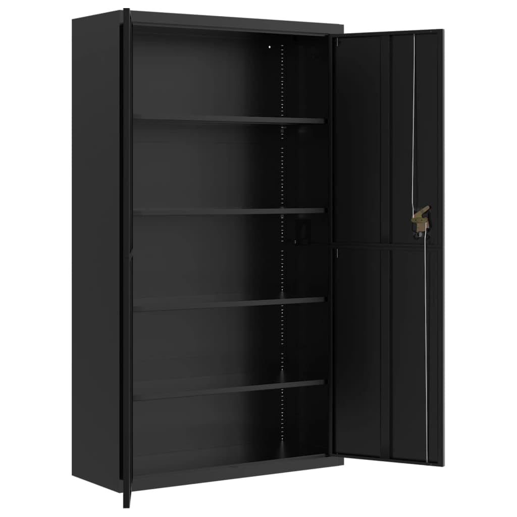 vidaXL Extra-Wide Lockable Filing Cabinet - Black Powder-Coated Steel with 4 Adjustable Shelves, Ample Storage Space, Ideal Office Furniture