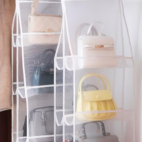 Karomouj K738 6Pocket Foldable Hanging Handbag Organizer, Dustproof Purse Storage Holder With 6 Compartment Metal Hook Hanger F