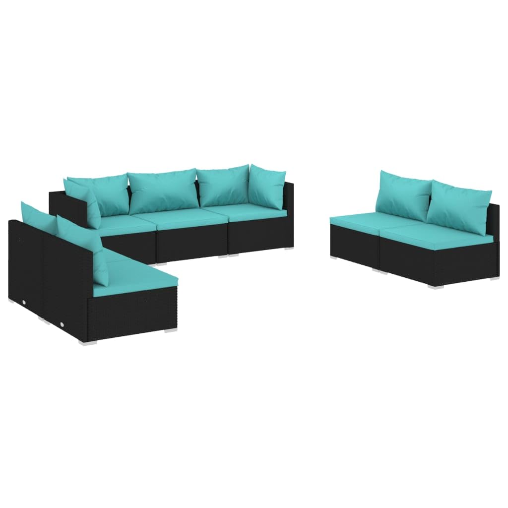 vidaXL Trendy 7-Piece Patio Lounge Set with Poly Rattan Weave, Black, Durable Powder-Coated Steel Frame, Modular Design, Ideal for Outdoor Use