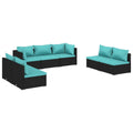 vidaXL Trendy 7-Piece Patio Lounge Set with Poly Rattan Weave, Black, Durable Powder-Coated Steel Frame, Modular Design, Ideal for Outdoor Use