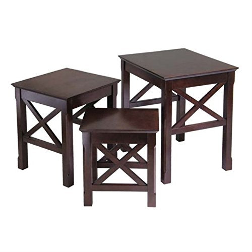 Ergode Xola 3-Pc Nesting Table Set - Solid Wood, Cappuccino Finish, 'X' Cross Design, Space-Saving, Multi-Functional Accent & End Tables - Large: 21.1"W x 17.3"D x 22.1"H, Easy Assembly