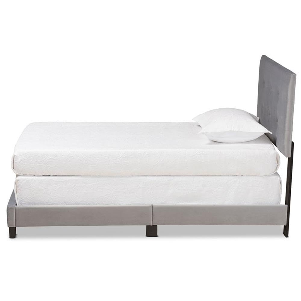 Baxton Studio Caprice Modern and Contemporary Glam Grey Velvet Fabric Upholstered Twin Size Panel Bed