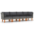 vidaXL Patio Sofa 4-Seater, Outdoor Sofa for Porch Backyard Balcony, Patio Couch with Cushions, Corner Sofa, Farmhouse Modern Style, Gray Poly Rattan