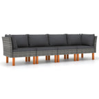vidaXL Patio Sofa 4-Seater, Outdoor Sofa for Porch Backyard Balcony, Patio Couch with Cushions, Corner Sofa, Farmhouse Modern Style, Gray Poly Rattan