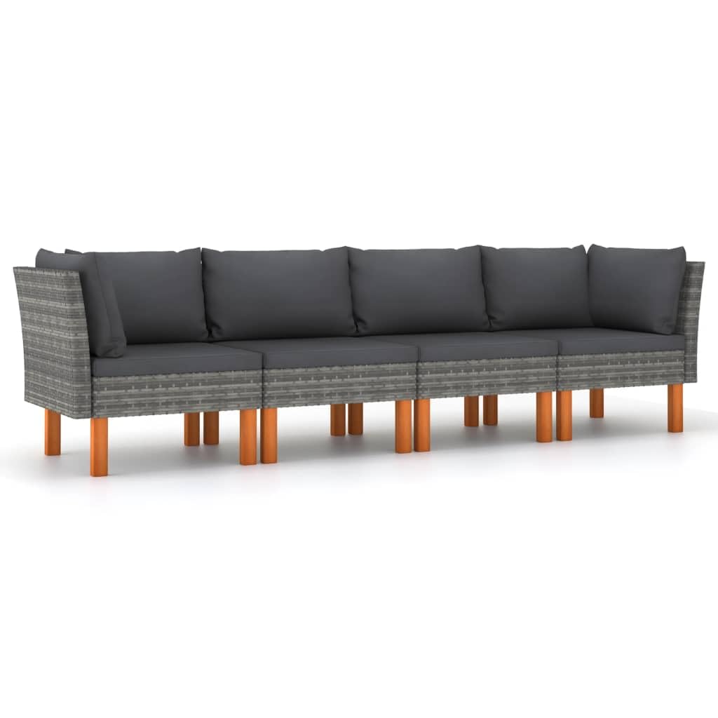 vidaXL Patio Sofa 4-Seater, Outdoor Sofa for Porch Backyard Balcony, Patio Couch with Cushions, Corner Sofa, Farmhouse Modern Style, Gray Poly Rattan