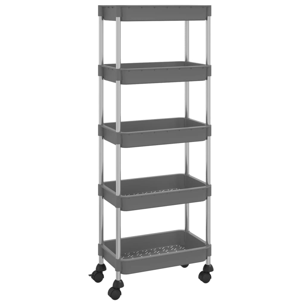 vidaXL 5-Tier Kitchen Trolley in Gray - Compact Mobile Storage Cart with Iron and ABS Construction, Removable Baskets, and Brake Wheels