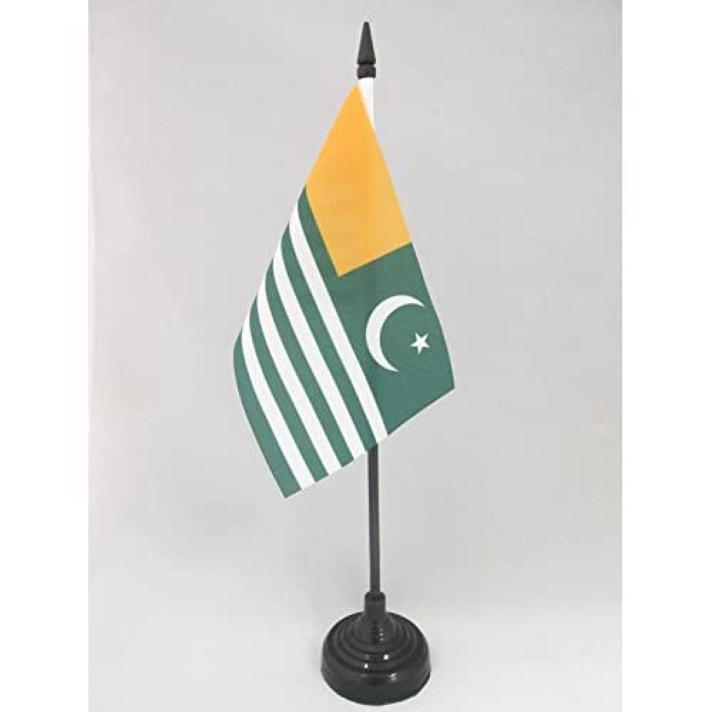 Azad Kashmir Table Flag 4' X 6' - Ajk Free Kashmir Desk Flag 15 X 10 Cm - Black Plastic Stick And Base - Az Flag