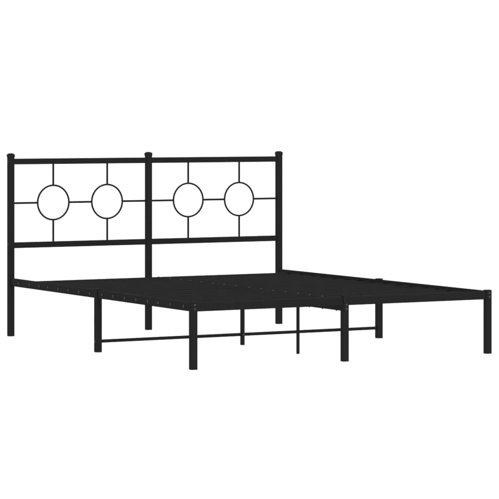 vidaXL Robust Metal Bed Frame with Headboard - Black Steel, 81.5&quot;x61.4&quot;x35.8&quot; - Platform Double Bed for Bedroom with Storage Space