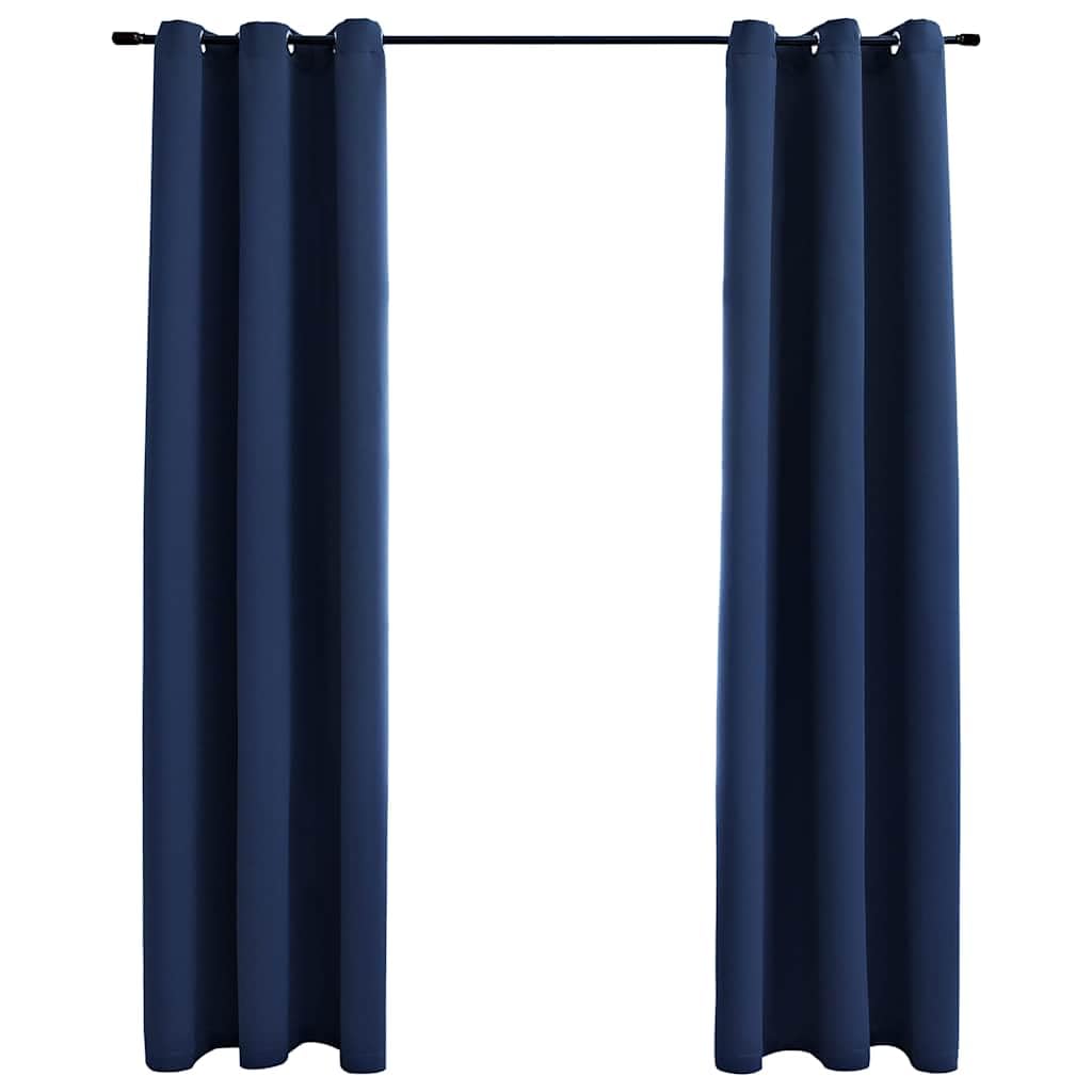 vidaXL Navy Blue Blackout Curtains with Rings, 37&quot;x95&quot; Fabric - 2 pcs, Machine Washable, Elegant Design