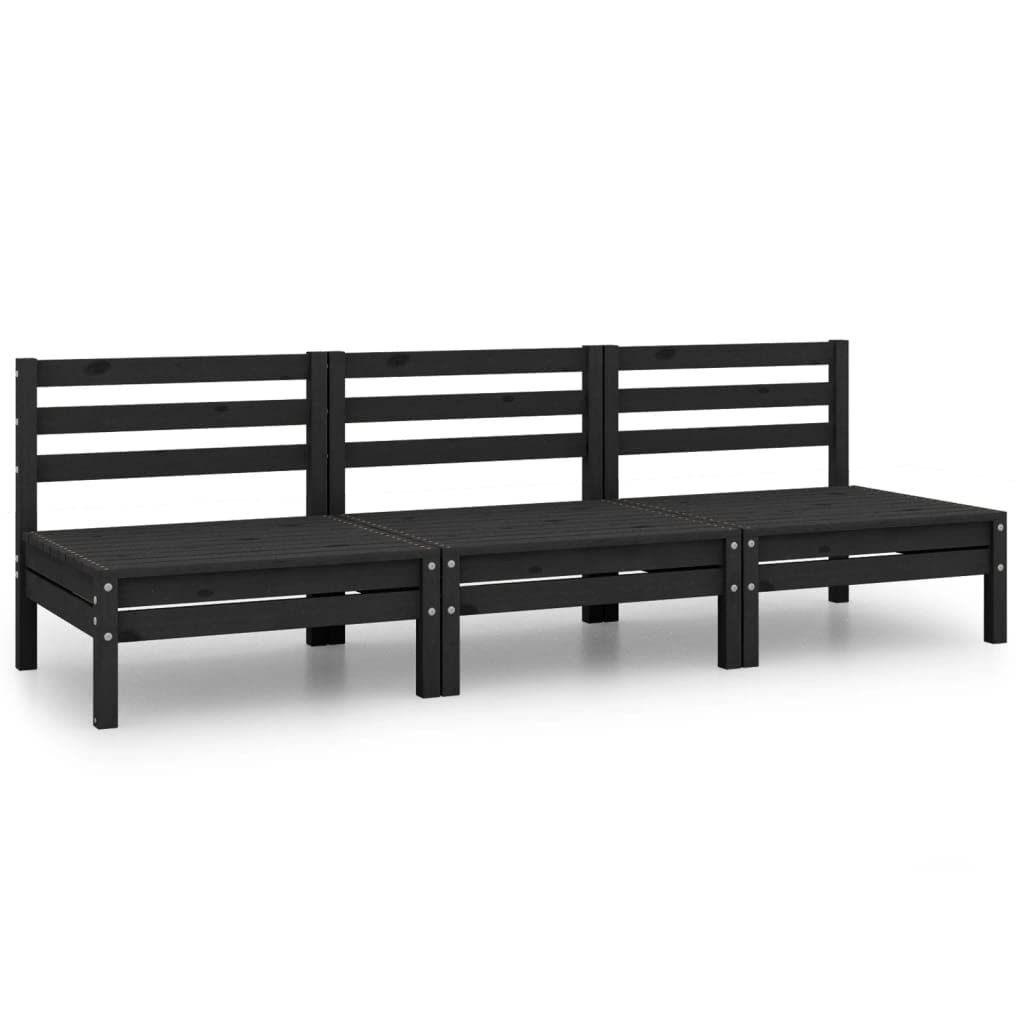vidaXL Solid Pinewood Patio Lounge Set 3 Piece Garden Outdoor Terrance Backyard Furniture Set Wooden Lounge Sofa Seating Chair Seat Black
