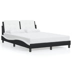 vidaXL Full Faux Leather Bed Frame with Headboard - Black/White - 53.9x74.8 - Modern Waved Design - Plywood Slats & Foam Headboard