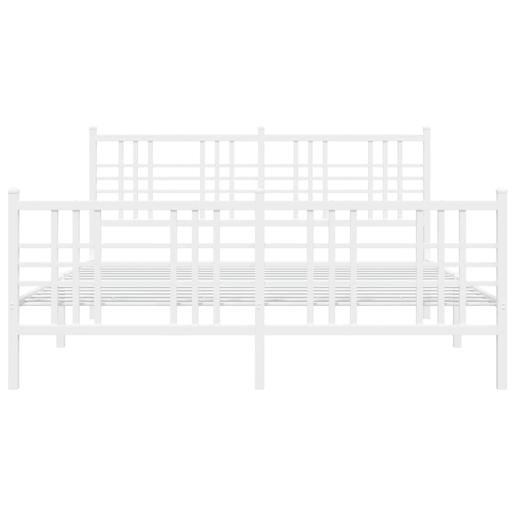 vidaXL White Metal Double Bed Frame with Headboard/Footboard - Robust Steel Slats, Center Legs, Storage Space - 59.1&quot;x78.7&quot;