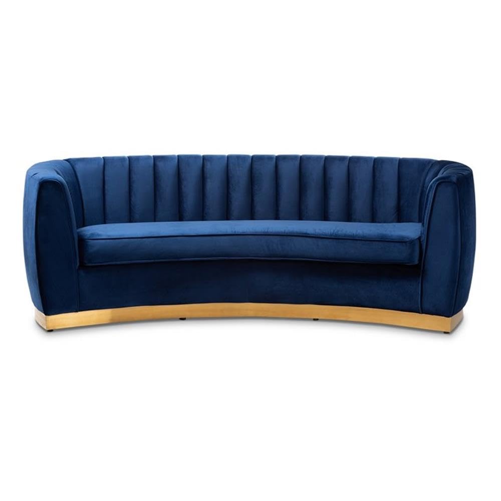 Baxton Studio Milena Glam Royal Blue Velvet Fabric Upholstered Gold-Finished Sofa