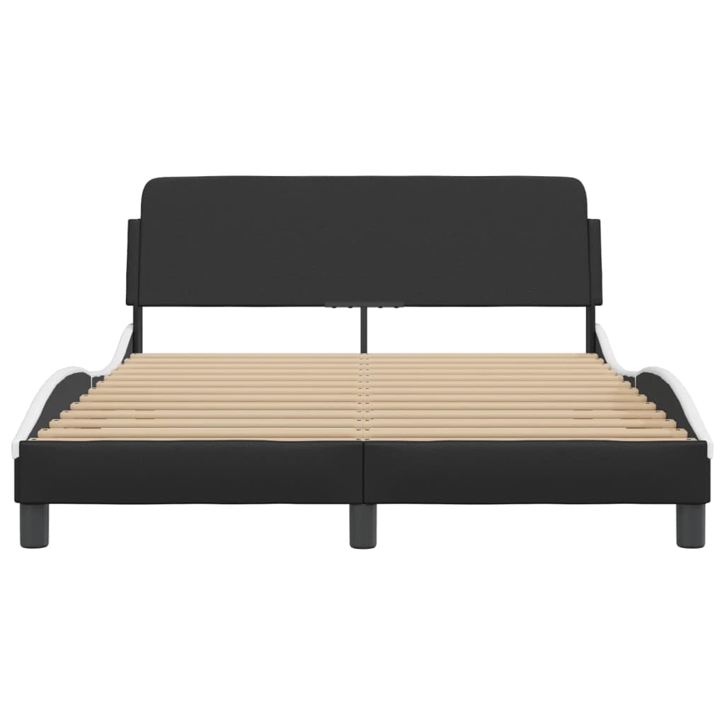 vidaXL Faux Leather Bed Frame with Headboard - Double Bed, Black/White, Plywood Slats, Metal, Pine Wood - 81.9"x55.9"x29.3"