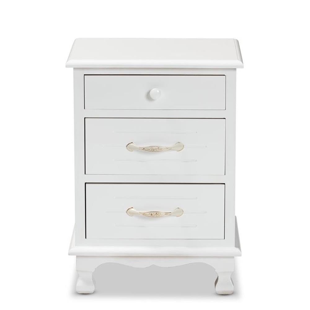 Baxton Studio Layton Classic and Traditional White Finished Wood 3-Drawer Nightstand