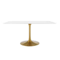 Modway Lippa 60" Mid-Century Modern Dining Table With Rectangle Top In Gold White