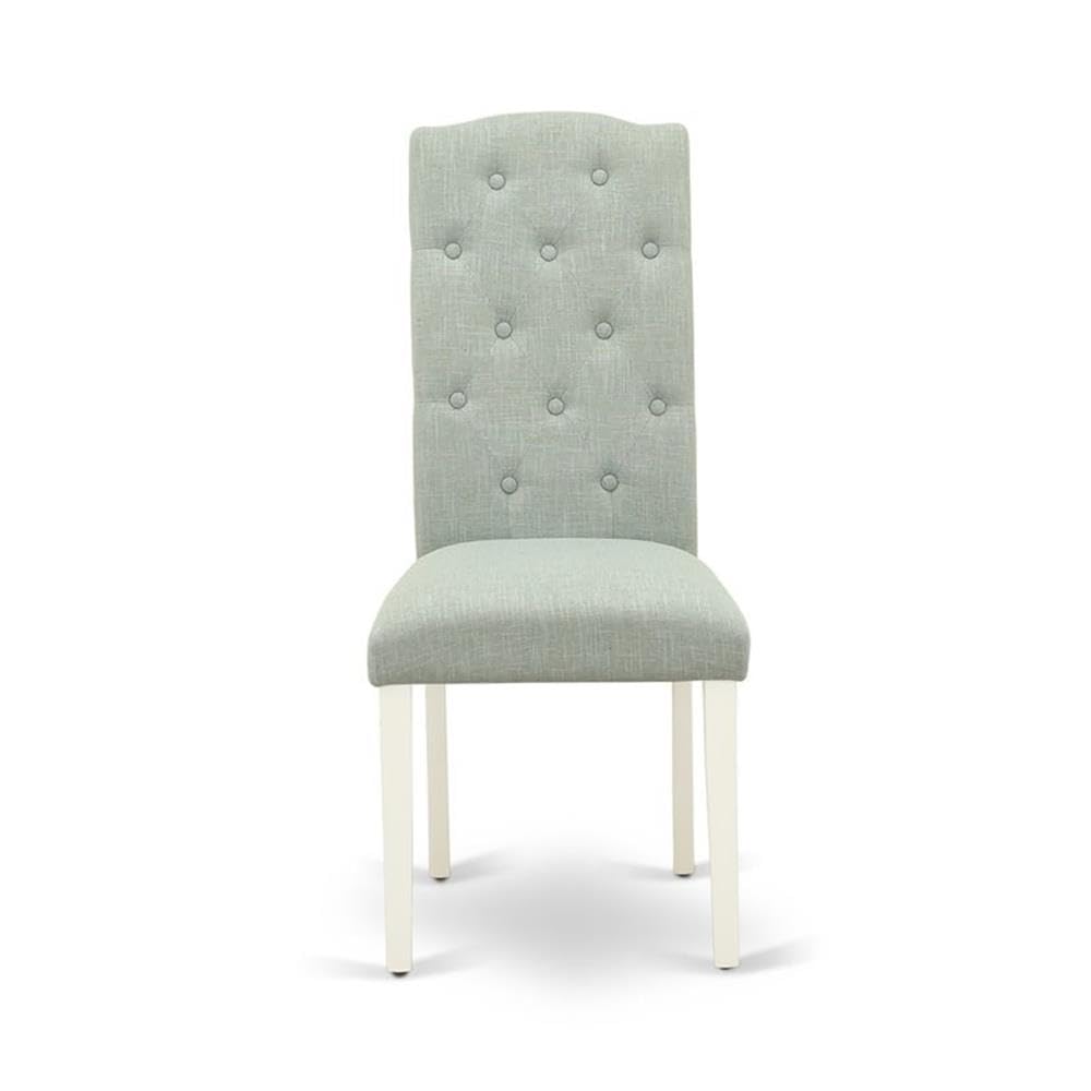East West Furniture Cep2T15 Celina Parson Chairs - Button Tufted Baby Blue Linen Fabric Upholstered Dining Chairs, Set Of 2, Linen White