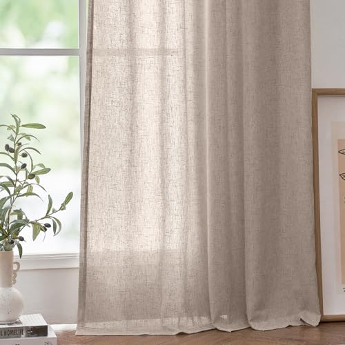 Jinchan Linen Blend Curtains For Living Room 120 Inch Length Extra Long Taupe Curtains Rustic Farmhouse Curtains Back Tab Semi Sheer Light Filtering Drapes Bedroom Window Curtain Set 2 Panels
