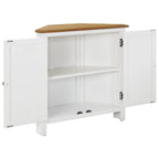 vidaXL Solid Oak Wood Corner Cabinet, Natural Finish Top, White Painted Body, Unique Wood Grain Details, 2 Shelves Storage, Farmhouse Style, Dimensions 31.5"x13.2"x30.7"