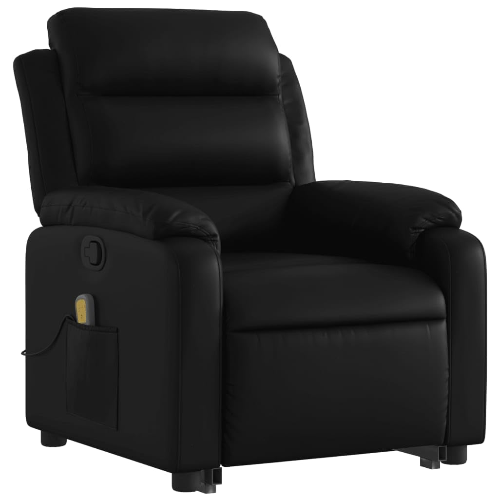 vidaXL Black Faux Leather Power Lift Massage Recliner Chair - Motorized Armchair with Vibration, Manual Recline, and Side Pocket