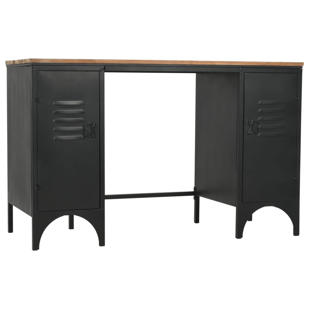 vidaXL Double Pedestal Desk - Solid Firwood Top and Steel Frame - Large Cabinets for Office Storage - Industrial Style Computer Desk