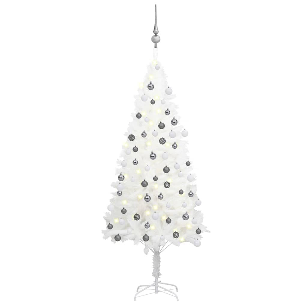 vidaXL 47.2 inch Artificial White Christmas Tree with LEDs- Durable, Lifelike, Weather and Water-Resistant Christmas Trees with Steel Base, LED Lights, and Ball Set