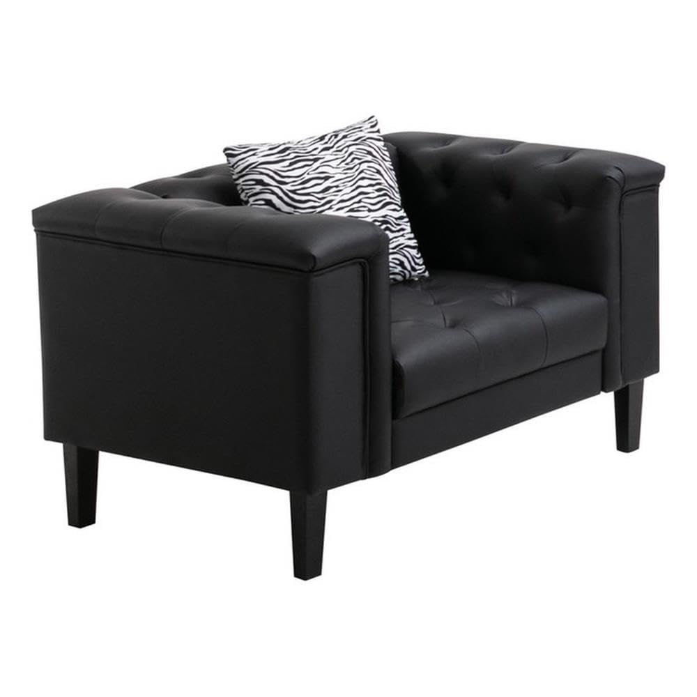 Lilola Home Sarah Black Vegan Leather Tufted Chair with 1 Accent Pillow