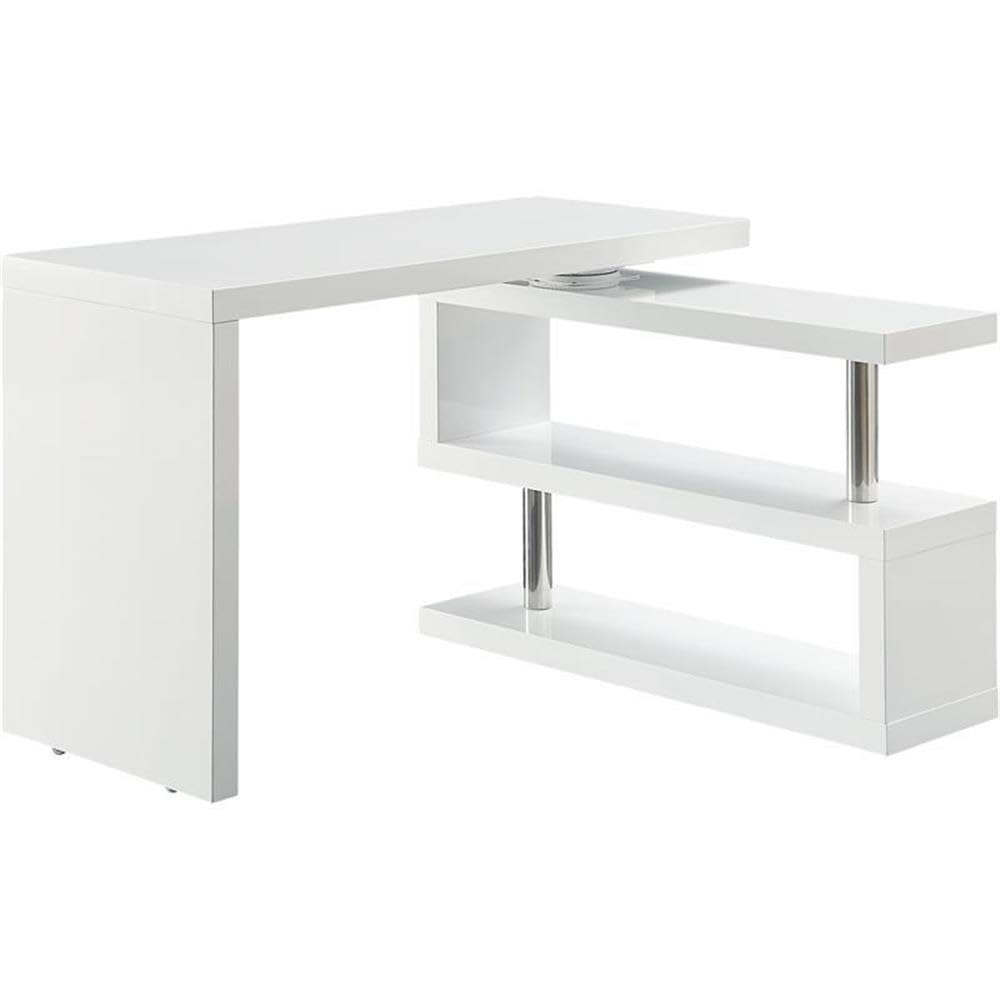 Acme Buck II Wooden Storage Writing Desk with Swivel in White High Gloss