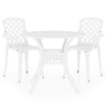 vidaXL 3-Piece Bistro Outdoor Patio Furniture Set in White - Cast Aluminum Design, with Umbrella Hole - Round Table & Two Chairs Set