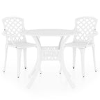 vidaXL 3-Piece Bistro Outdoor Patio Furniture Set in White - Cast Aluminum Design, with Umbrella Hole - Round Table & Two Chairs Set