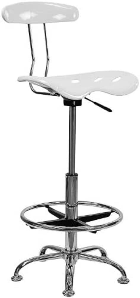 Flash Furniture Bradley Vibrant White and Chrome Drafting Stool with Tractor Seat