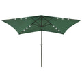 vidaXL Patio Garden Parasol with Solar Powered LED Lights and Steel Pole, UV Protective Rectangular Outdoor Umbrella, Green, 6.6