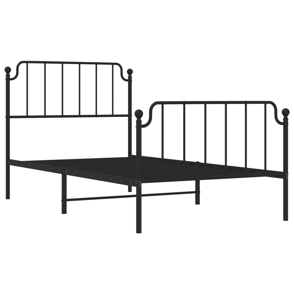 vidaXL Black Steel Bed Frame with Headboard and Footboard, Robust Metal Construction, Extra Storage Underneath, Mattress Support with Metal Slats and Legs