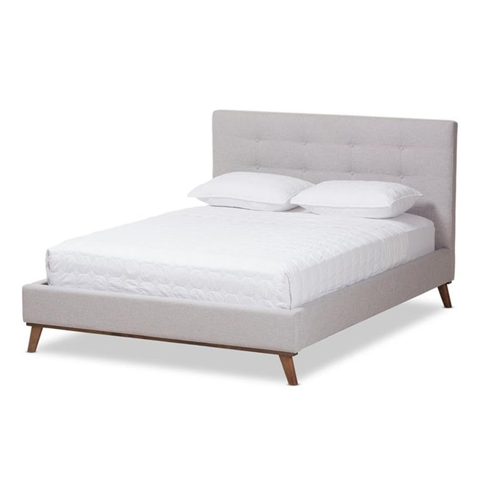 Baxton Studio Valencia Upholstered Queen Platform Bed in Grayish Beige