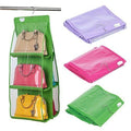 Homira Creation Hanging Handbag Organizer 6 Pocket Foldable Closet Storage Bag Wardrobe Hanging Shelf With Clear Window Multipur