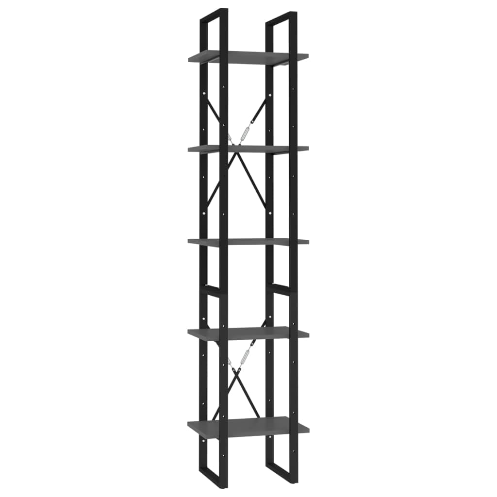 vidaXL Bookshelf Storage Shelf Shelving Unit Gray Engineered Wood/Metal Frame - Modern Freestanding Bookcase/Cabinet for Living Room/Office with 5 Shelves - 2 Cabinets, 27.6" / 41.3" High