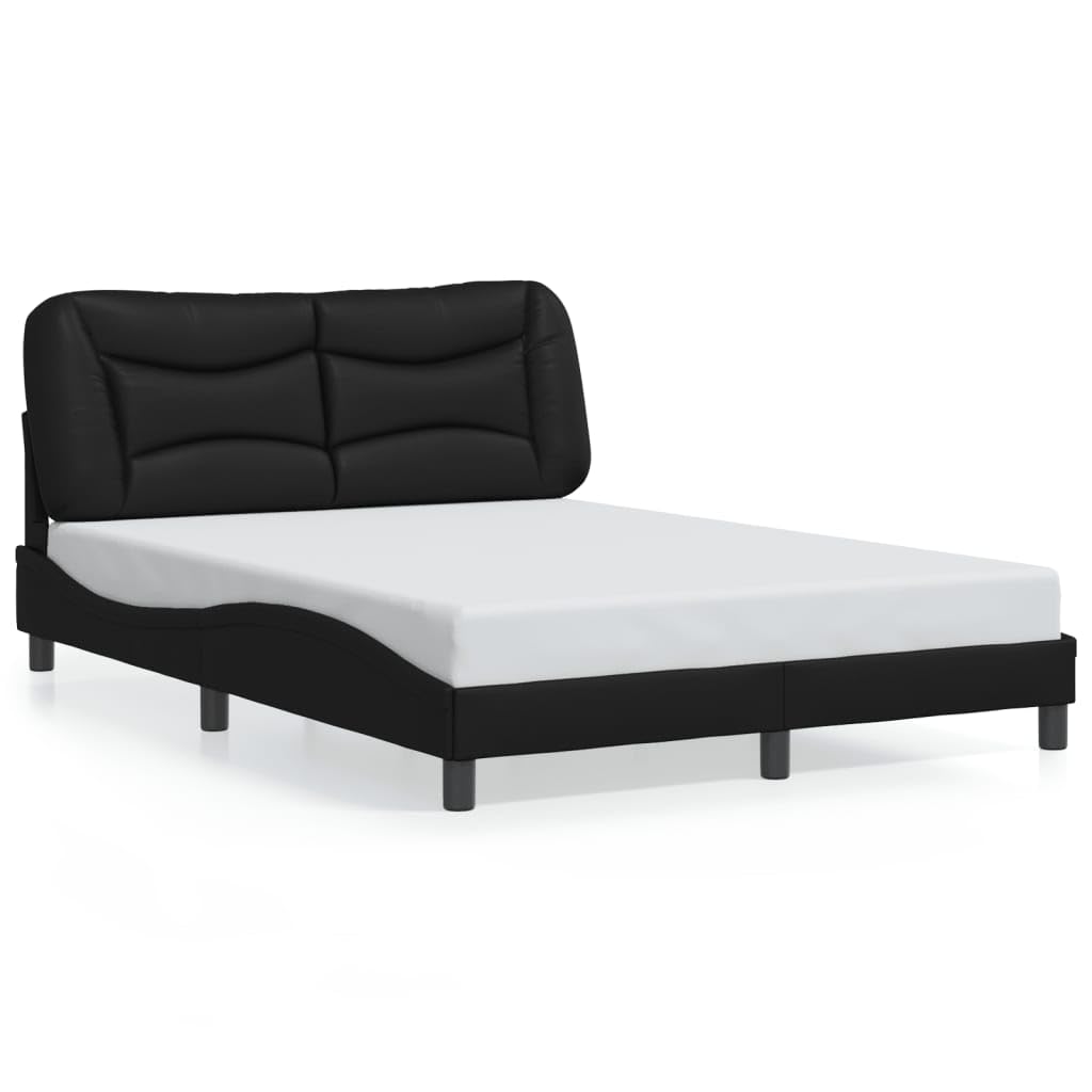 vidaXL Modern Full-Size Bed Frame - Black Faux Leather with LED Lights, Plywood Slats and Headboard, 53.9&quot;x74.8&quot;