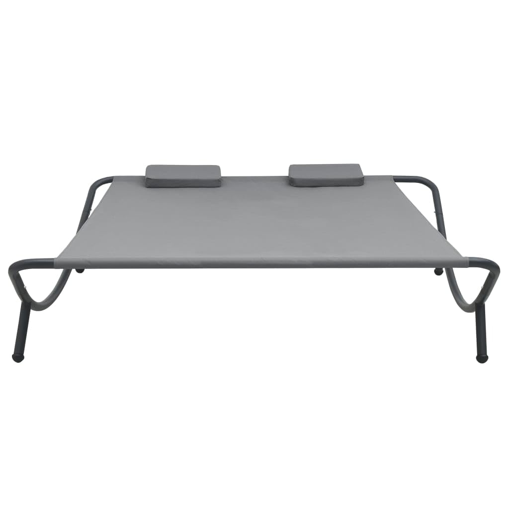 vidaXL Outdoor Patio Lounge Bed - Anthracite - Fabric and Powder-Coated Steel Frame - Easy Maintenance - Includes 2 Pillows