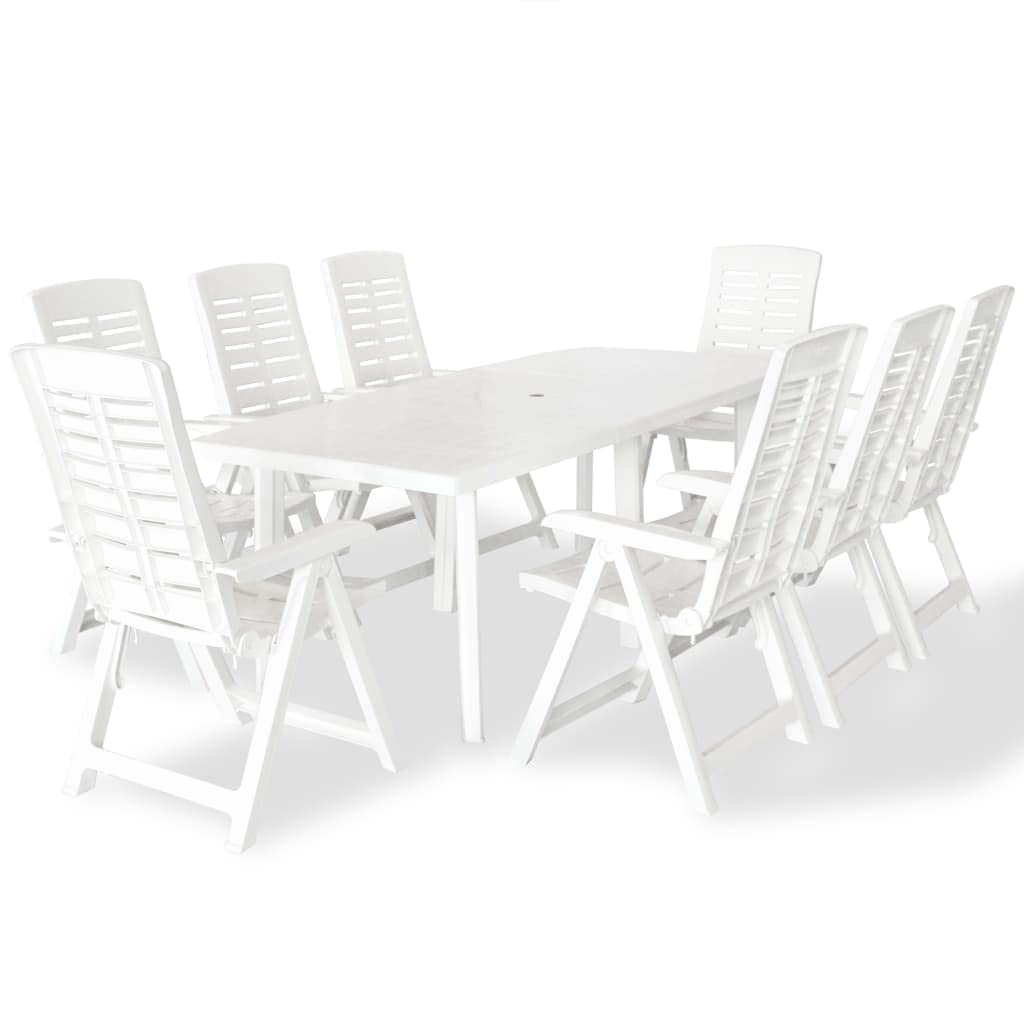 vidaXL 9 Piece Patio Dining Set Yard Furniture Set Courtyard Table and Chair Reclining Chair Garden Outdoor Chair Foldable Plastic White