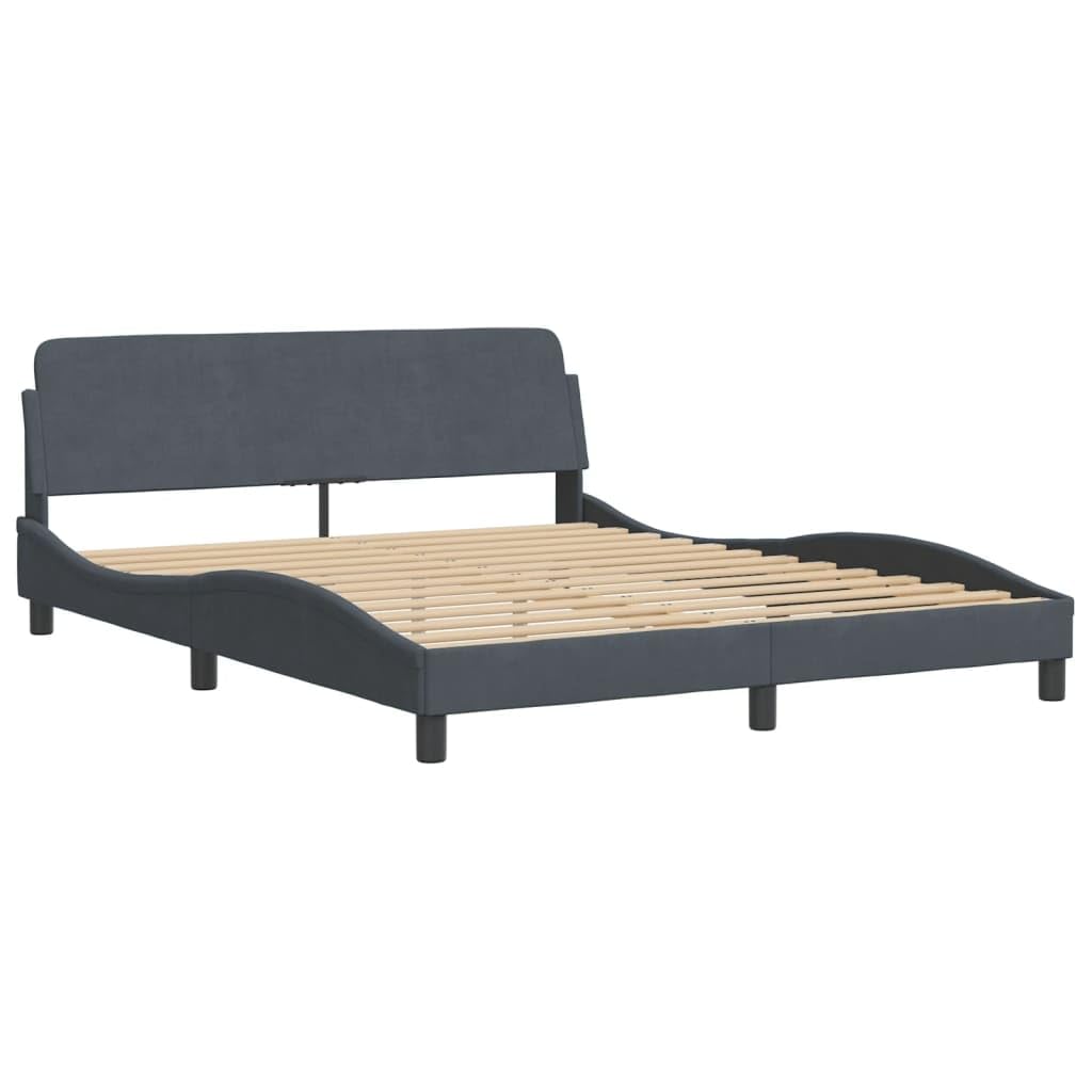 vidaXL Dark Gray Queen Velvet Bed Frame with Headboard - Soft Velvet Upholstery, PP Fiber Cushion, Modern Waved Side Design - 87&quot;x61.8&quot;x29.3&quot;