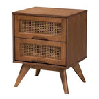 Baxton Studio Nura Mid-Century Modern Walnut Brown Finished Wood And Rattan Full Size 4-Piece Bedroom Set