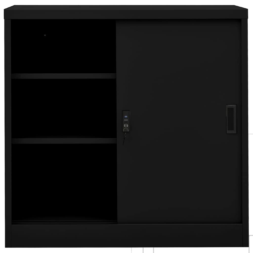 vidaXL Steel Office Cabinet - 35.4&quot;x15.7&quot;x35.4&quot; - Versatile Storage Solution with Adjustable Shelves and Sliding Door - Ideal for Office Use - Black