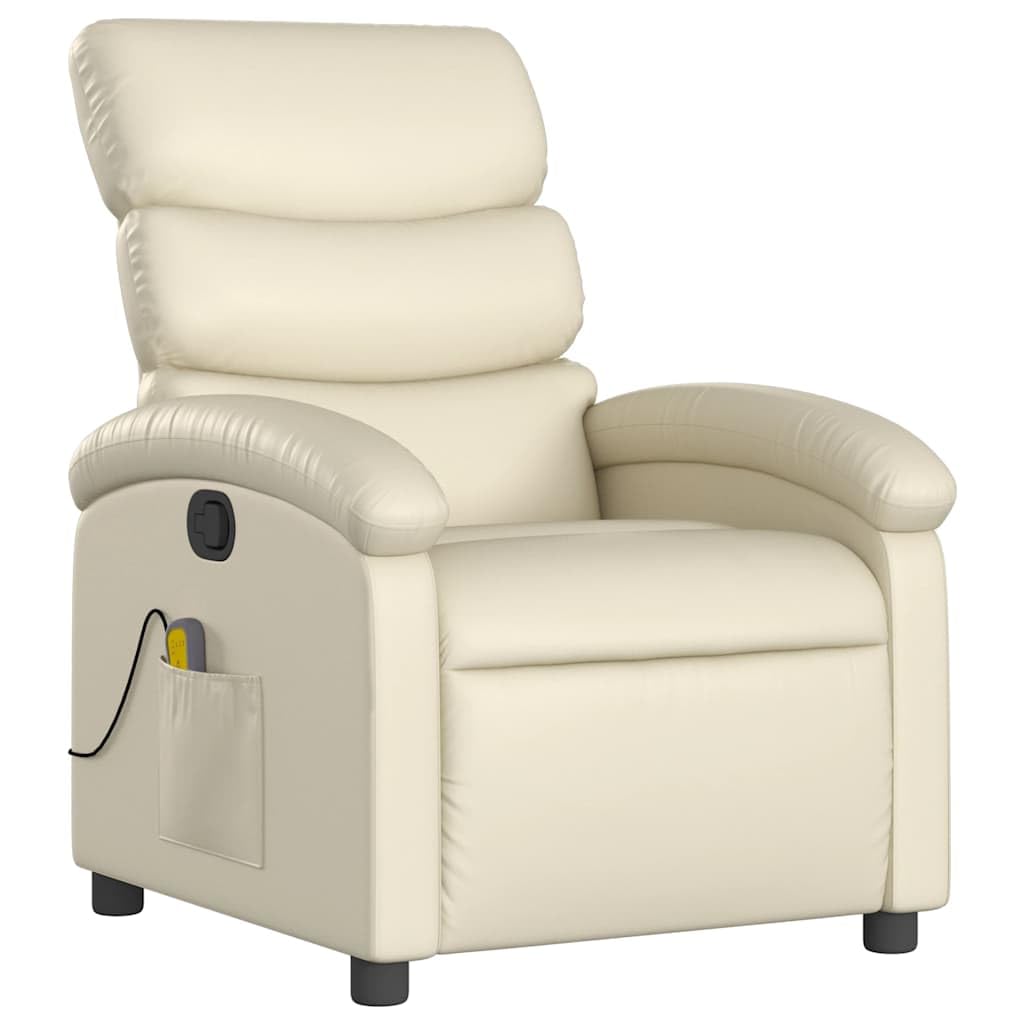 vidaXL Massage Recliner Chair for Adults, Single Theater Seating with Vibration Massage & Manually Adjustable Backrest/Footrest, Modern Reclining Sofa for Living Room, Cream Leather