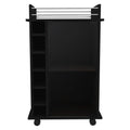Huali Bar Cart, Glass Door, 4 Casters, 2 Shelves, Black