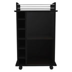 Huali Bar Cart, Glass Door, 4 Casters, 2 Shelves, Black