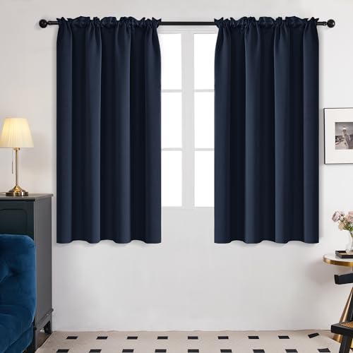 Deconovo Short Curtains For Small Window, 54 Inch Long Thermal Insulated Room Darkening Curtains For Bedroom - W42 X L54 Inch, Navy Blue, Set Of 2