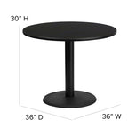 Flash Furniture Carlton 36'' Round Black Laminate Table Set with X-Base and 4 Black Trapezoidal Back Banquet Chairs