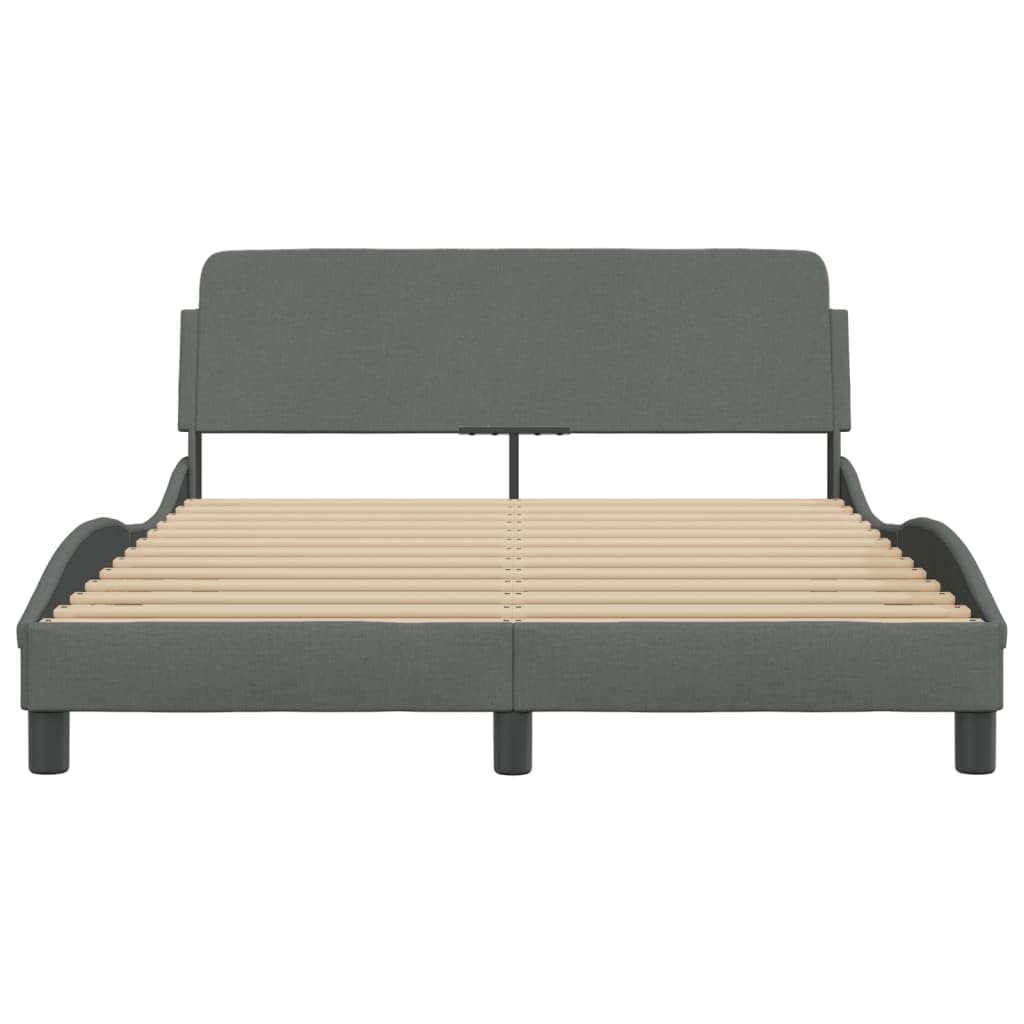 vidaXL Bed Frame - Full Size Dark Gray Fabric Upholstered Sleigh Bed Base with Headboard - Plywood Slats and Sturdy Legs
