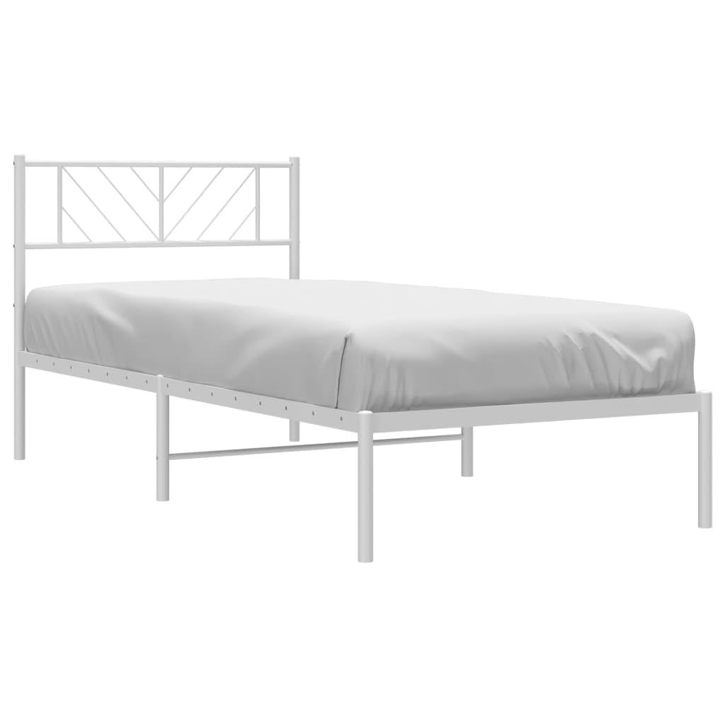 vidaXL Twin Metal Bed Frame with Headboard and Stable Slats, Under Bed Storage Space, Sturdy Steel Construction and Easy Assembly, Minimalist Style, White, 12'' High, Without Mattress